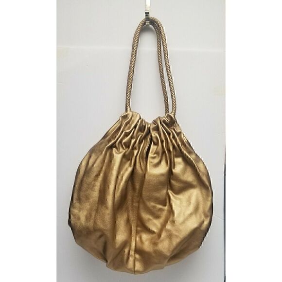 JOY MANGANO COLLECTION METALLIC GOLD OVERSIZED CRUNCH BAG - Picture 4 of 5